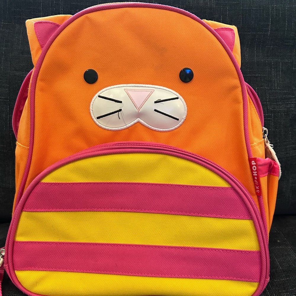 Skip Hop Orange Cat Backpack with Pink and Yellow Stripes